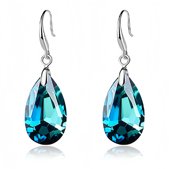 Austrian Crystal Teardrop Dangle Hook Earrings for Women 14K White Gold Plated Hypoallergenic Jewelry