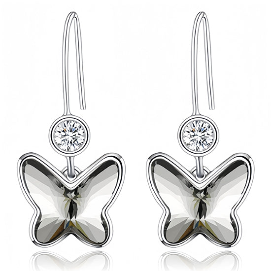 Austrian Crystal Butterfly Dangle Hook Earrings - 14K Gold Plated Hypoallergenic Jewelry