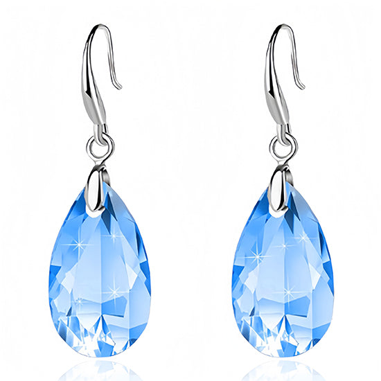 Austrian Crystal Teardrop Dangle Hook Earrings for Women 14K White Gold Plated Hypoallergenic Jewelry