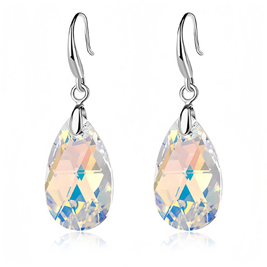 Austrian Crystal Teardrop Dangle Hook Earrings for Women 14K White Gold Plated Hypoallergenic Jewelry