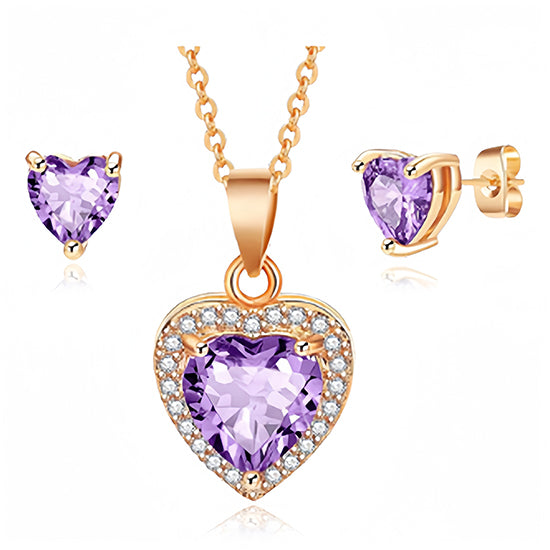 Anting Kalung Liontin Hati Halo Kristal Austria untuk Wanita Set Perhiasan Hypoallergenic Berlapis Emas 14K