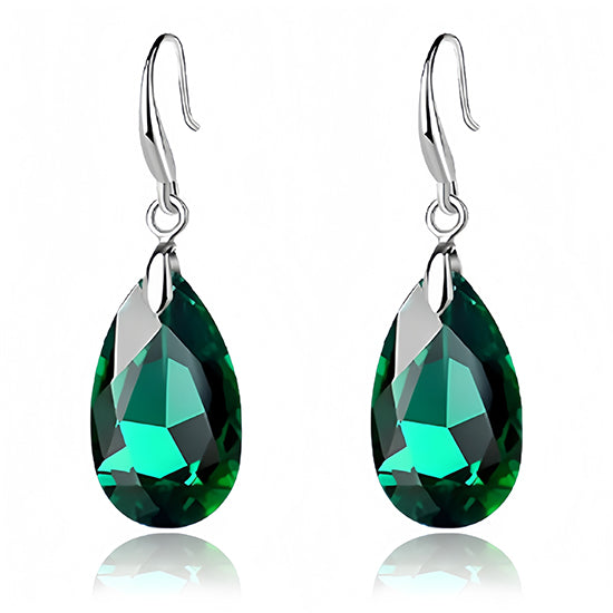 Austrian Crystal Teardrop Dangle Hook Earrings for Women 14K White Gold Plated Hypoallergenic Jewelry