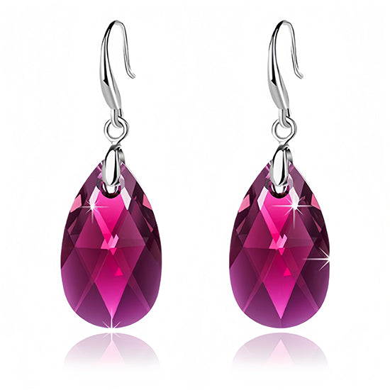 Austrian Crystal Teardrop Dangle Hook Earrings for Women 14K White Gold Plated Hypoallergenic Jewelry