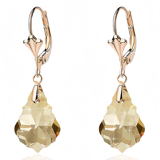 Anting Leverback Drop Barok Kristal Austria Mode Perhiasan Hypoallergenic Berlapis Emas 14K