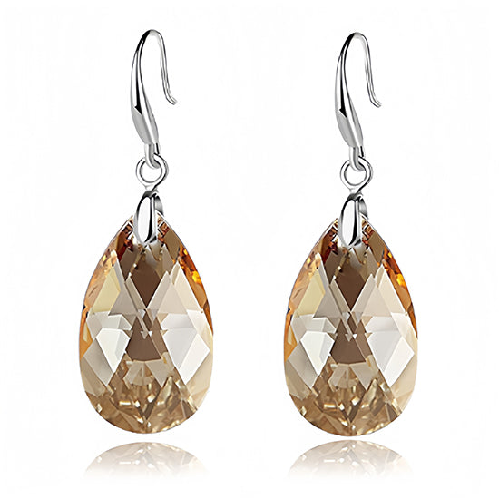 Austrian Crystal Teardrop Dangle Hook Earrings for Women 14K White Gold Plated Hypoallergenic Jewelry