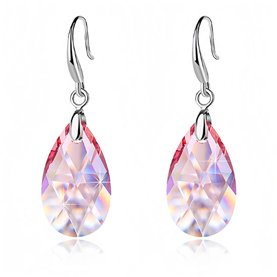 Austrian Crystal Teardrop Dangle Hook Earrings for Women 14K White Gold Plated Hypoallergenic Jewelry
