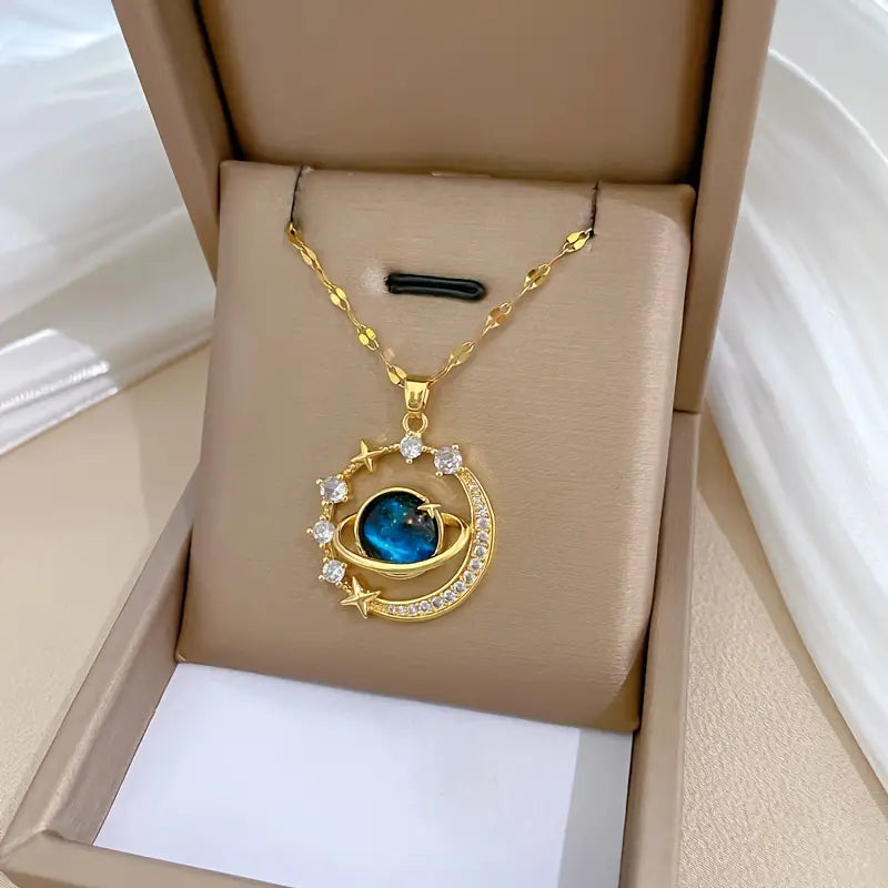 Fashionable And Exquisite Dreamy Planet Series Jewelry, Sparkling Zircon Decoration, Star And Moon Pendant Necklace, Perfect Gift