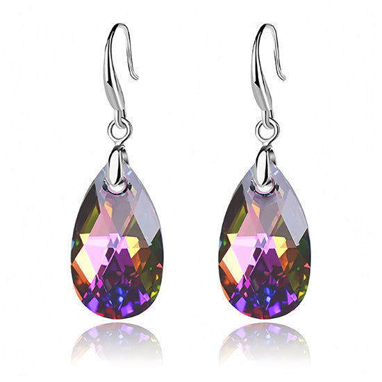 Austrian Crystal Teardrop Dangle Hook Earrings for Women 14K White Gold Plated Hypoallergenic Jewelry
