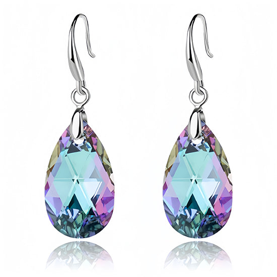 Austrian Crystal Teardrop Dangle Hook Earrings for Women 14K White Gold Plated Hypoallergenic Jewelry