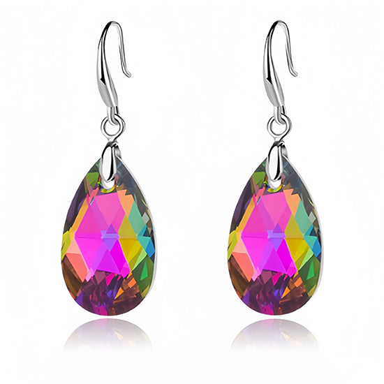 Austrian Crystal Teardrop Dangle Hook Earrings for Women 14K White Gold Plated Hypoallergenic Jewelry