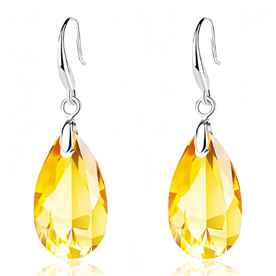 Austrian Crystal Teardrop Dangle Hook Earrings for Women 14K White Gold Plated Hypoallergenic Jewelry