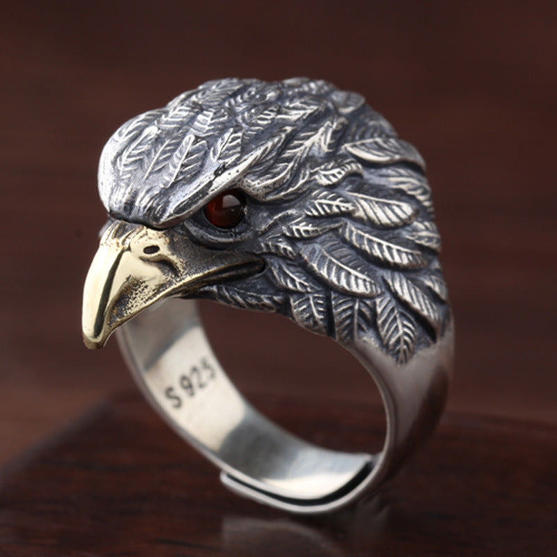 Unisex 925 Sterling Silver Ring - Adjustable Eagle Head Design - Vintage Style Statement Ring for Men and Women - Korean Fashion Trend