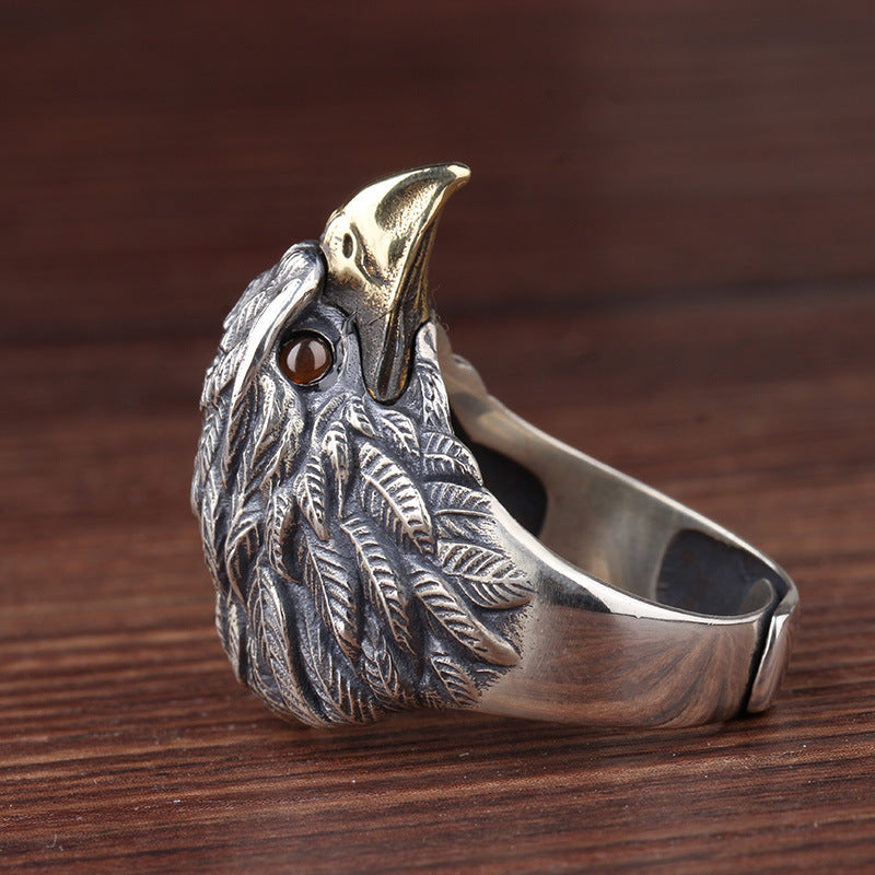 Unisex 925 Sterling Silver Ring - Adjustable Eagle Head Design - Vintage Style Statement Ring for Men and Women - Korean Fashion Trend