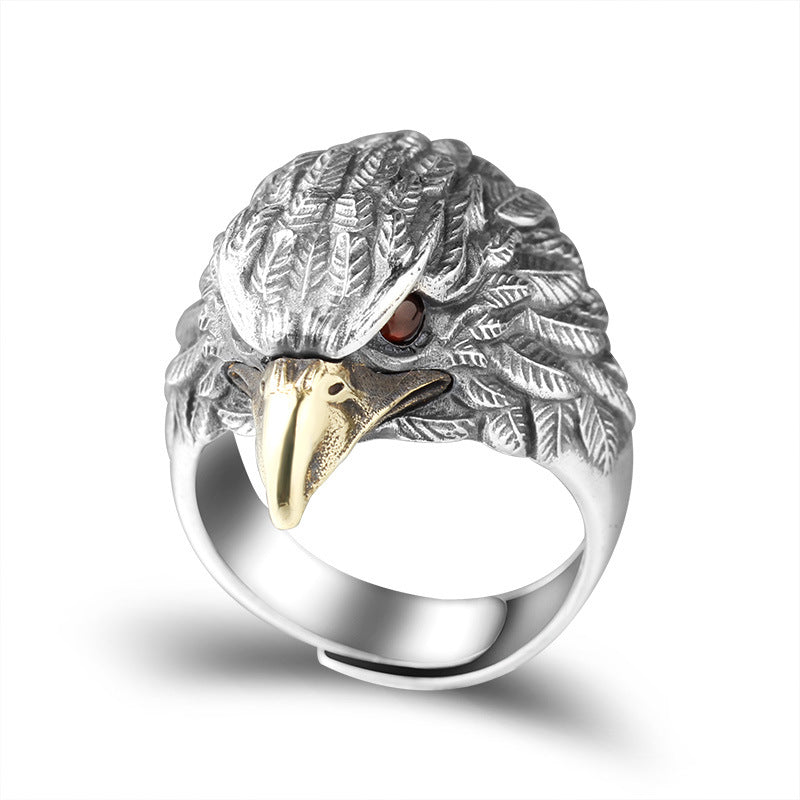 Unisex 925 Sterling Silver Ring - Adjustable Eagle Head Design - Vintage Style Statement Ring for Men and Women - Korean Fashion Trend