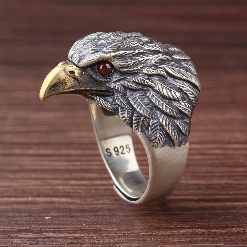 Unisex 925 Sterling Silver Ring - Adjustable Eagle Head Design - Vintage Style Statement Ring for Men and Women - Korean Fashion Trend