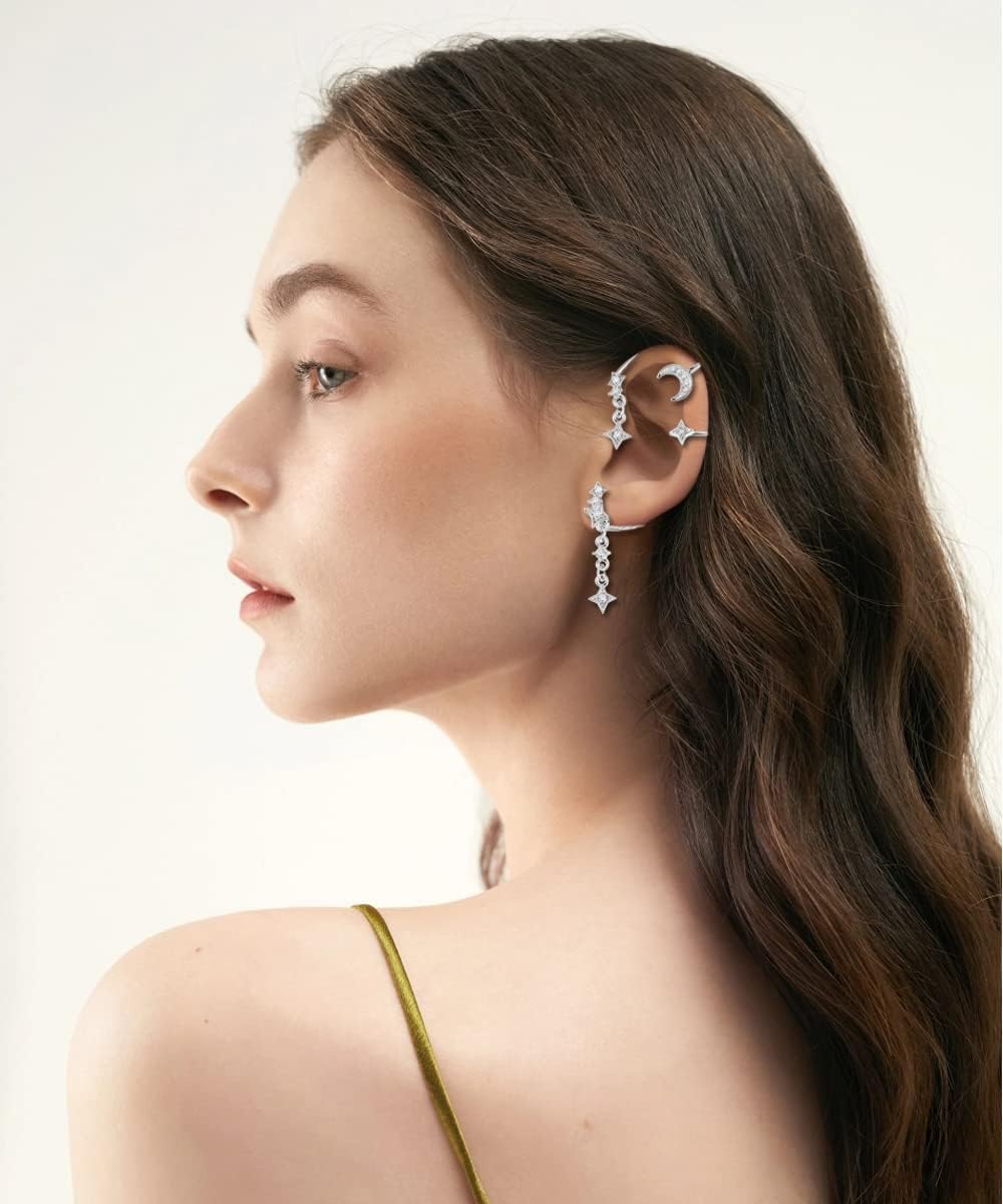 4PCS Moon Star Ear Cuffs Non Pierced Earrings for Women Clip on Earrings Set