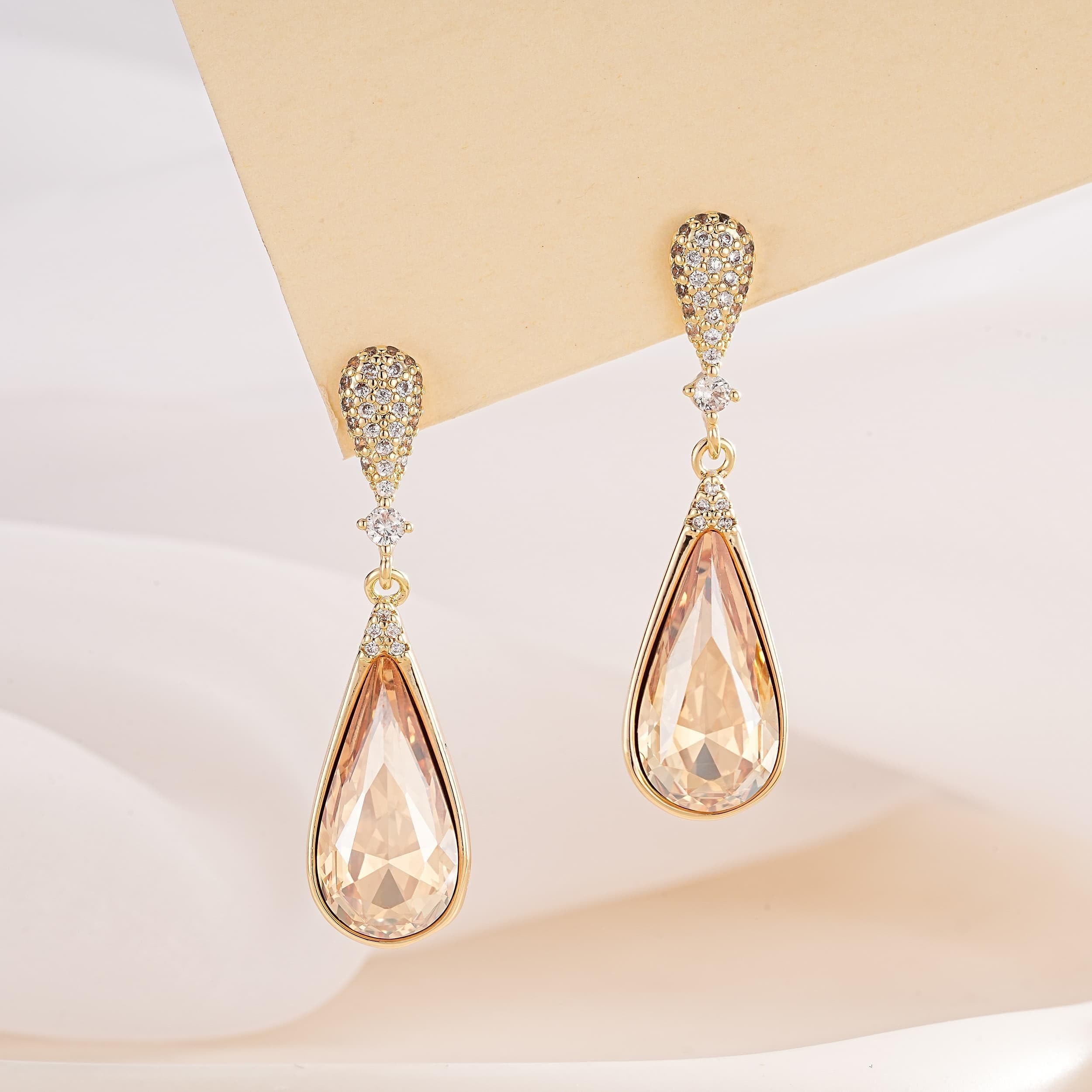 Austrian Crystal Teardrop Dangle Drop Earrings for Women 14K Gold Plated Hypoallergenic Jewelry Gift