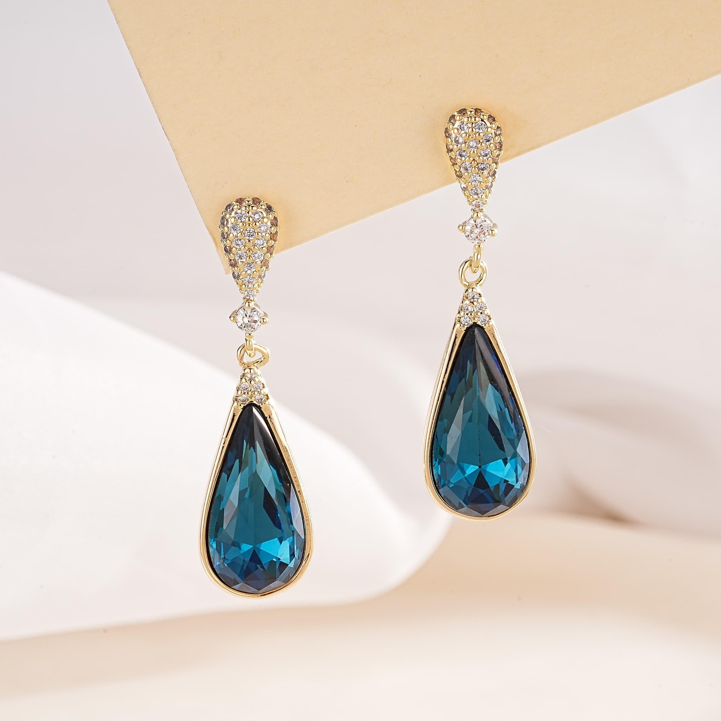 Austrian Crystal Teardrop Dangle Drop Earrings for Women 14K Gold Plated Hypoallergenic Jewelry Gift