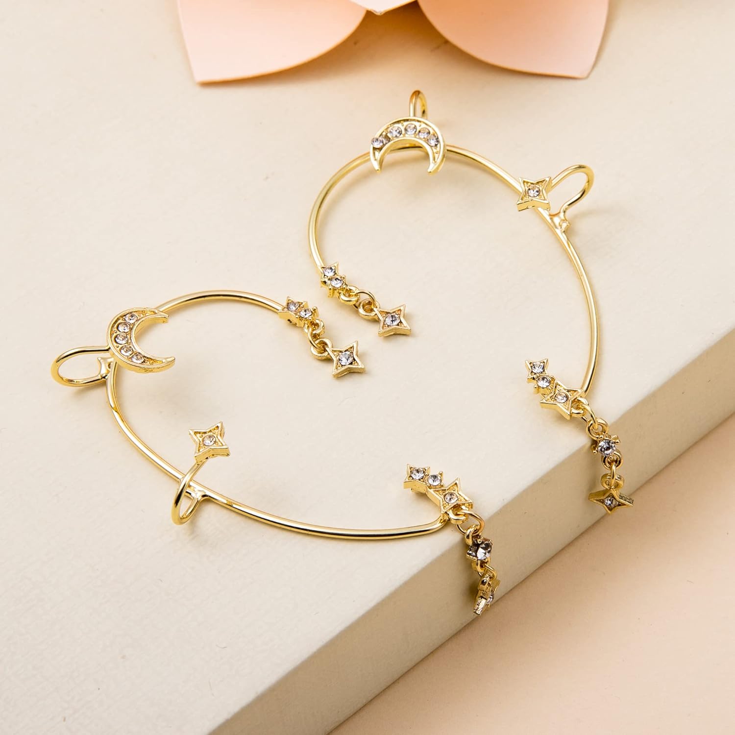 4PCS Moon Star Ear Cuffs Non Pierced Earrings for Women Clip on Earrings Set
