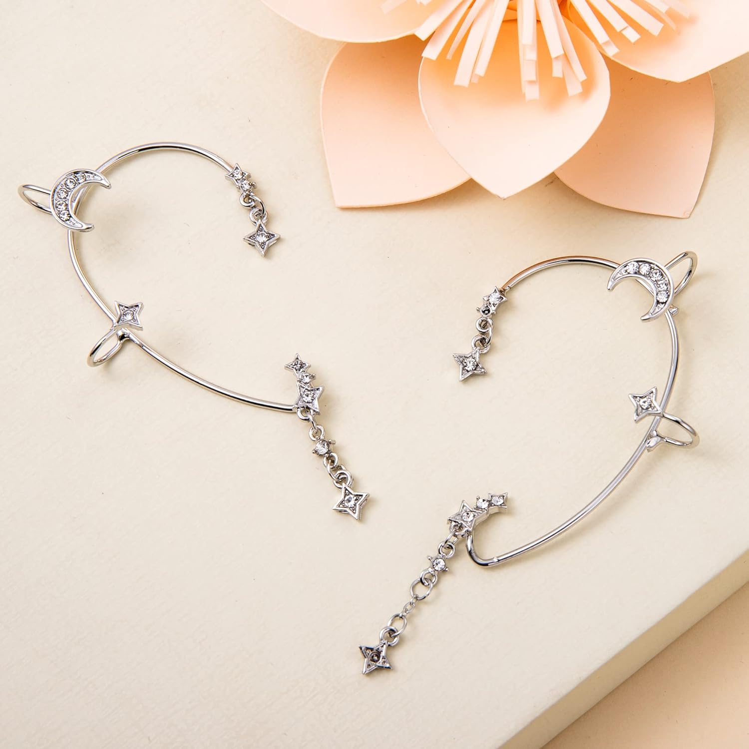 4PCS Moon Star Ear Cuffs Non Pierced Earrings for Women Clip on Earrings Set