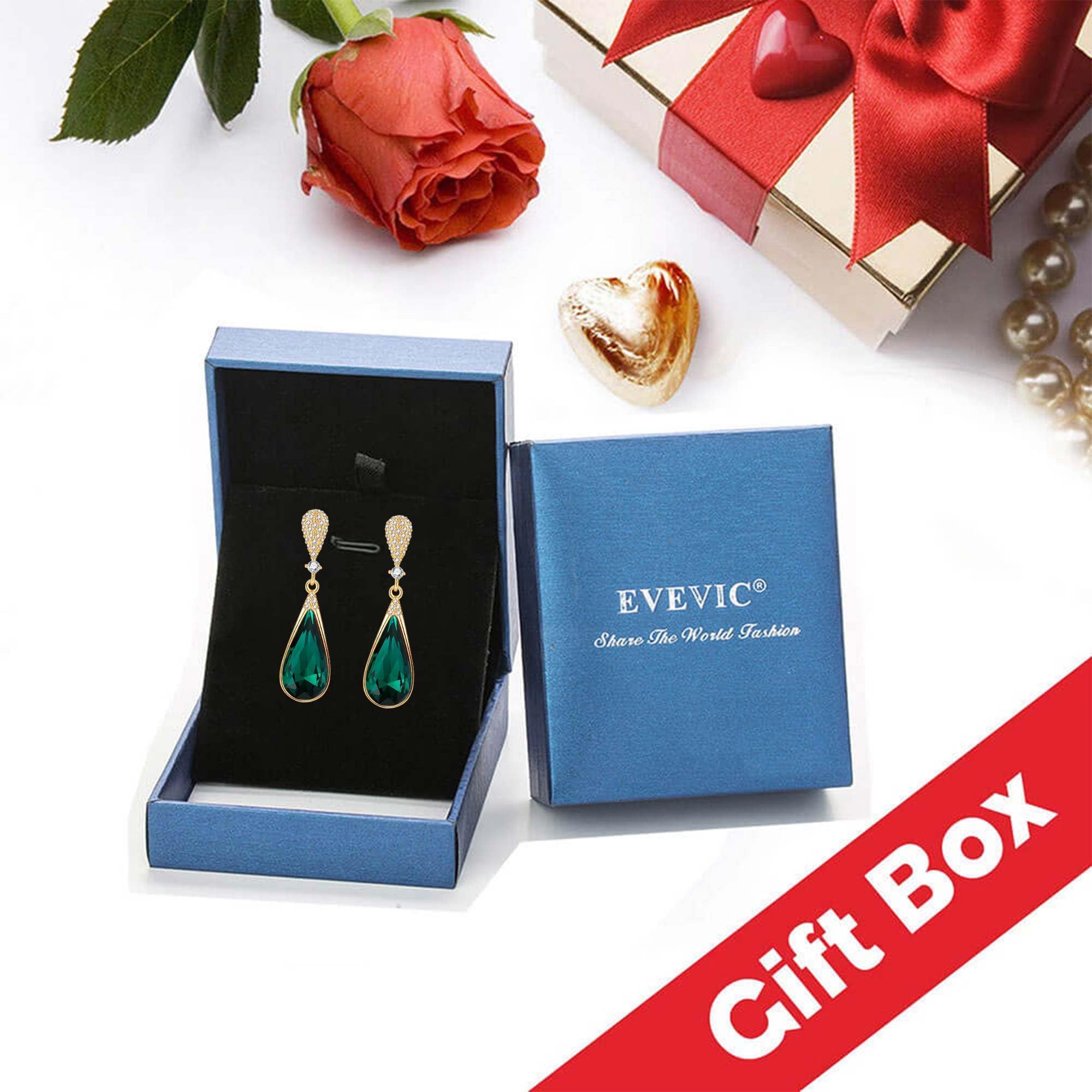 Austrian Crystal Teardrop Dangle Drop Earrings for Women 14K Gold Plated Hypoallergenic Jewelry Gift