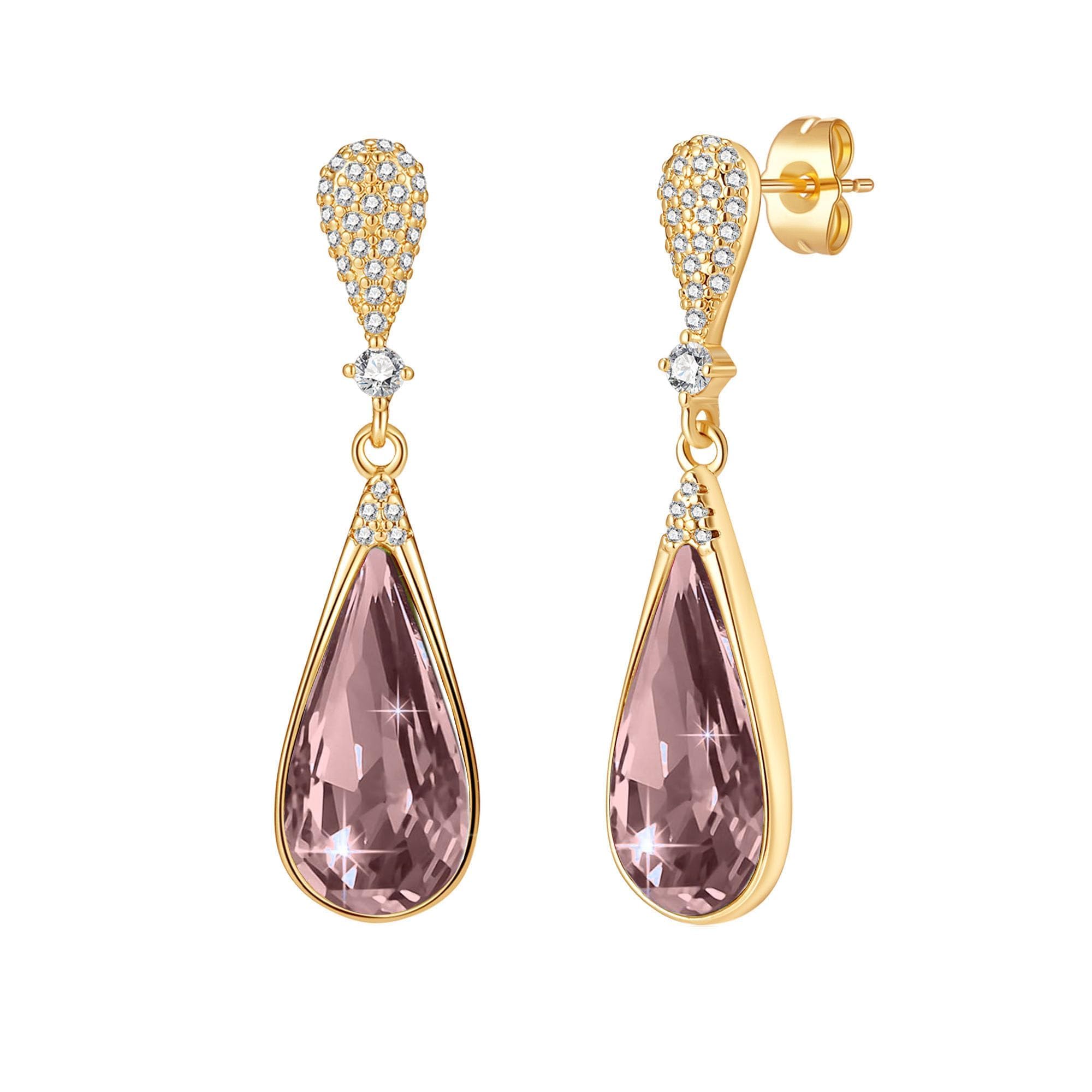 Austrian Crystal Teardrop Dangle Drop Earrings for Women 14K Gold Plated Hypoallergenic Jewelry Gift