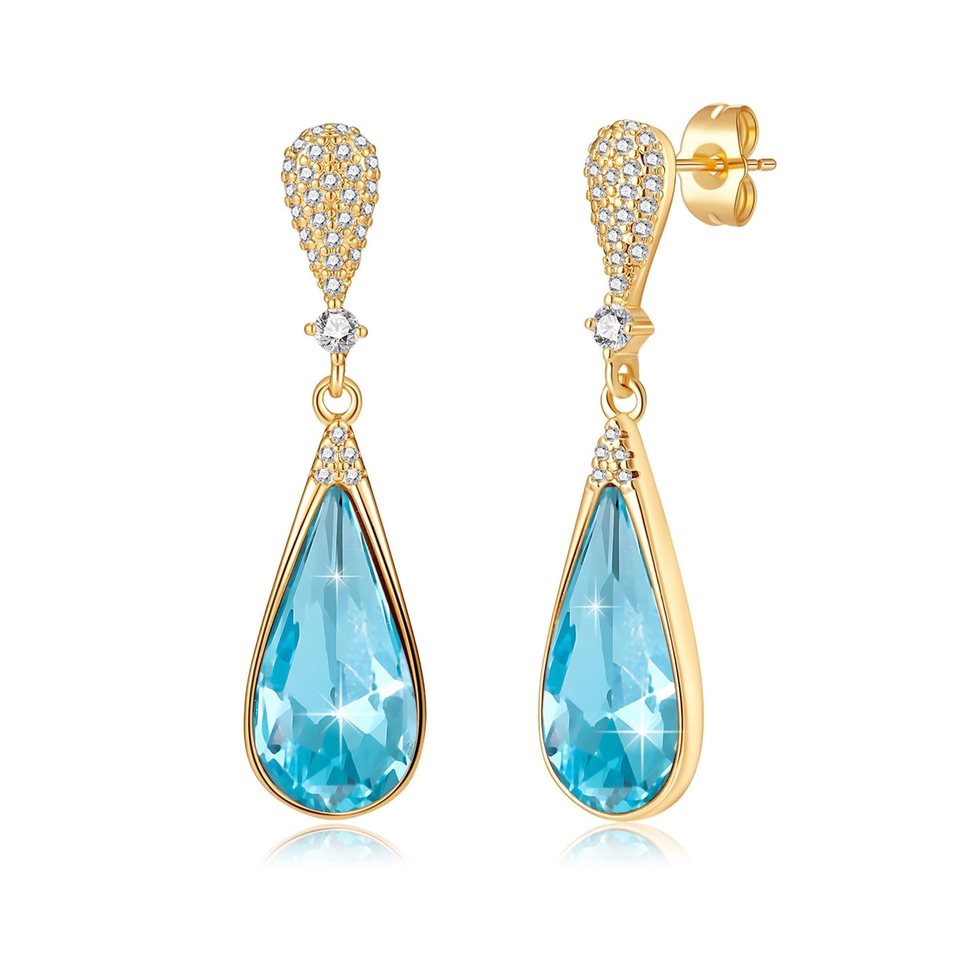 Austrian Crystal Teardrop Dangle Drop Earrings for Women 14K Gold Plated Hypoallergenic Jewelry Gift