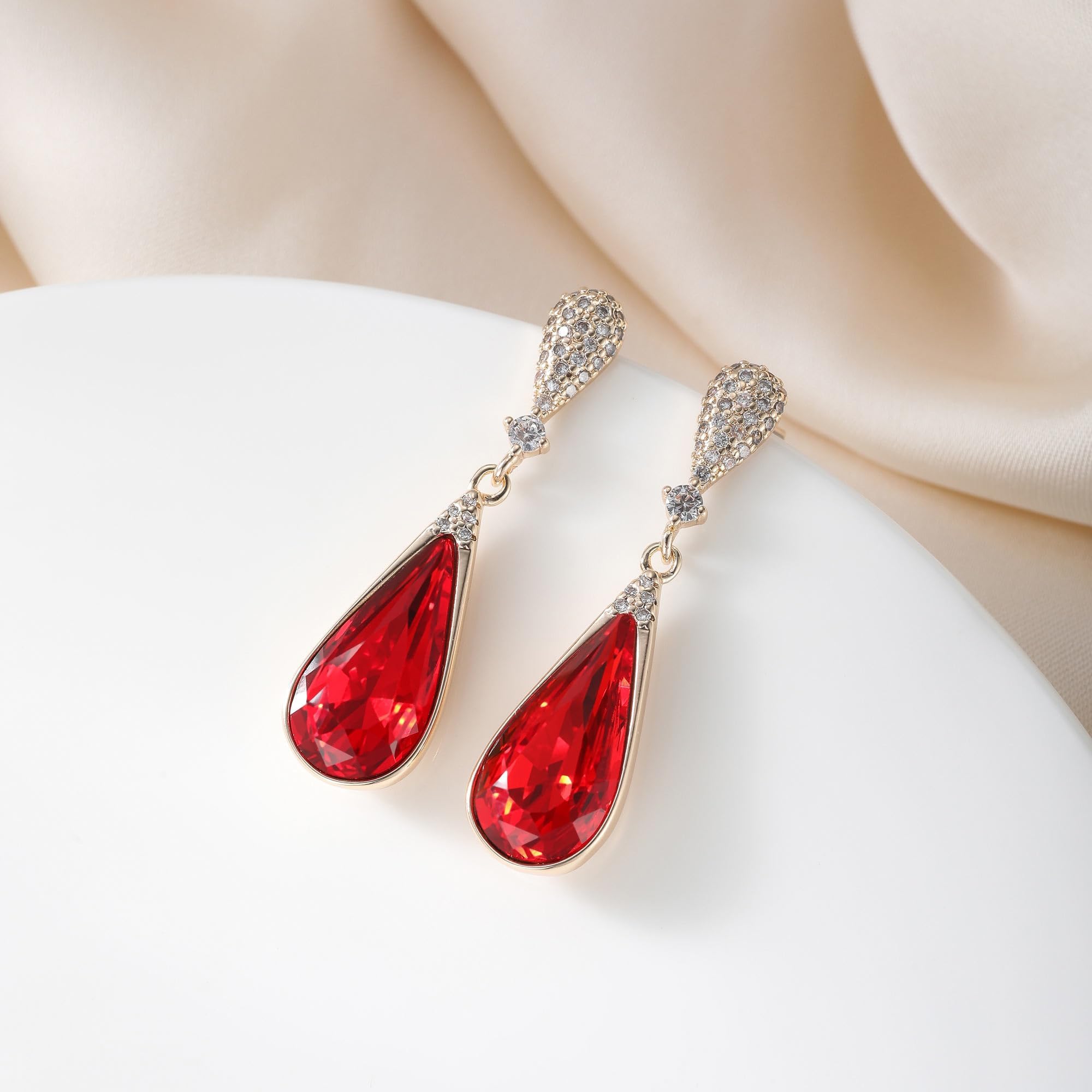 Austrian Crystal Teardrop Dangle Drop Earrings for Women 14K Gold Plated Hypoallergenic Jewelry Gift
