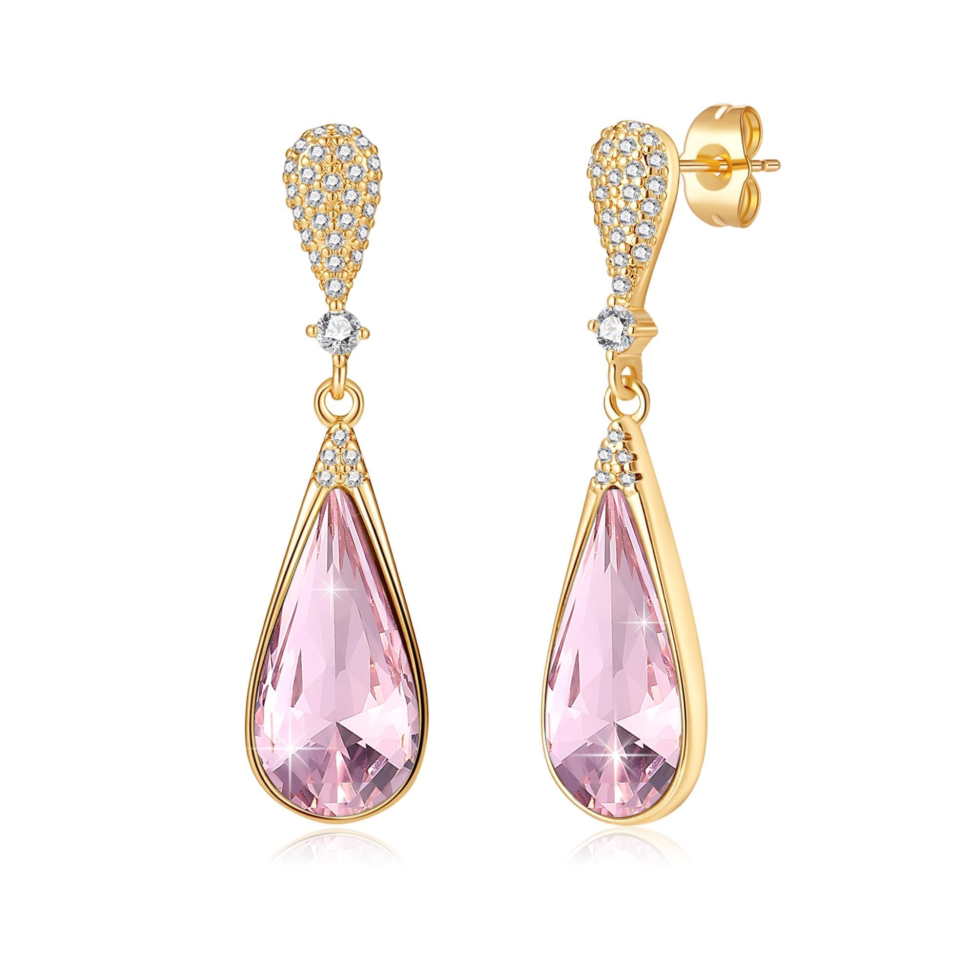 Austrian Crystal Teardrop Dangle Drop Earrings for Women 14K Gold Plated Hypoallergenic Jewelry Gift