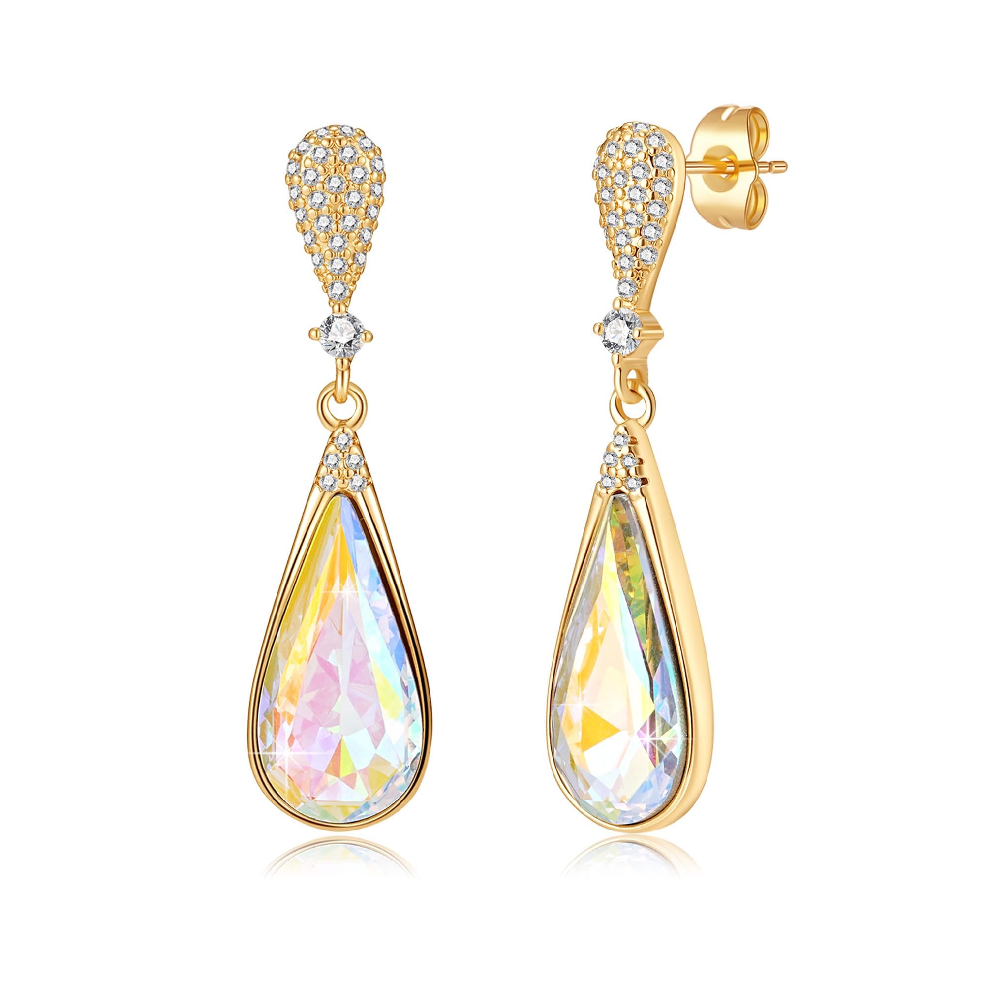 Austrian Crystal Teardrop Dangle Drop Earrings for Women 14K Gold Plated Hypoallergenic Jewelry Gift