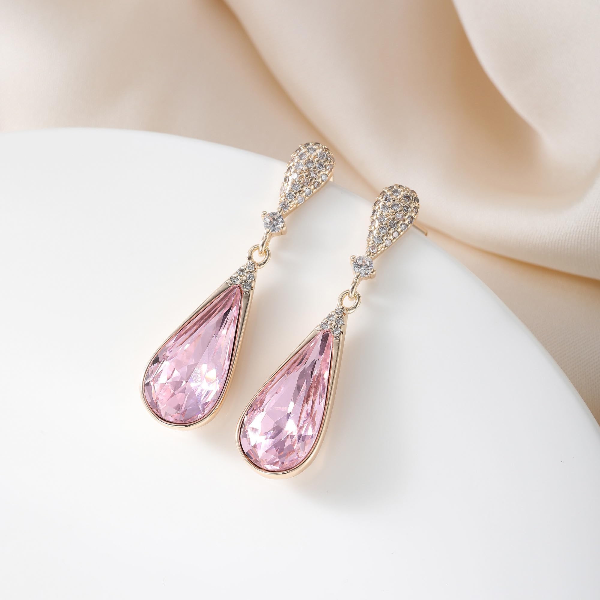 Austrian Crystal Teardrop Dangle Drop Earrings for Women 14K Gold Plated Hypoallergenic Jewelry Gift
