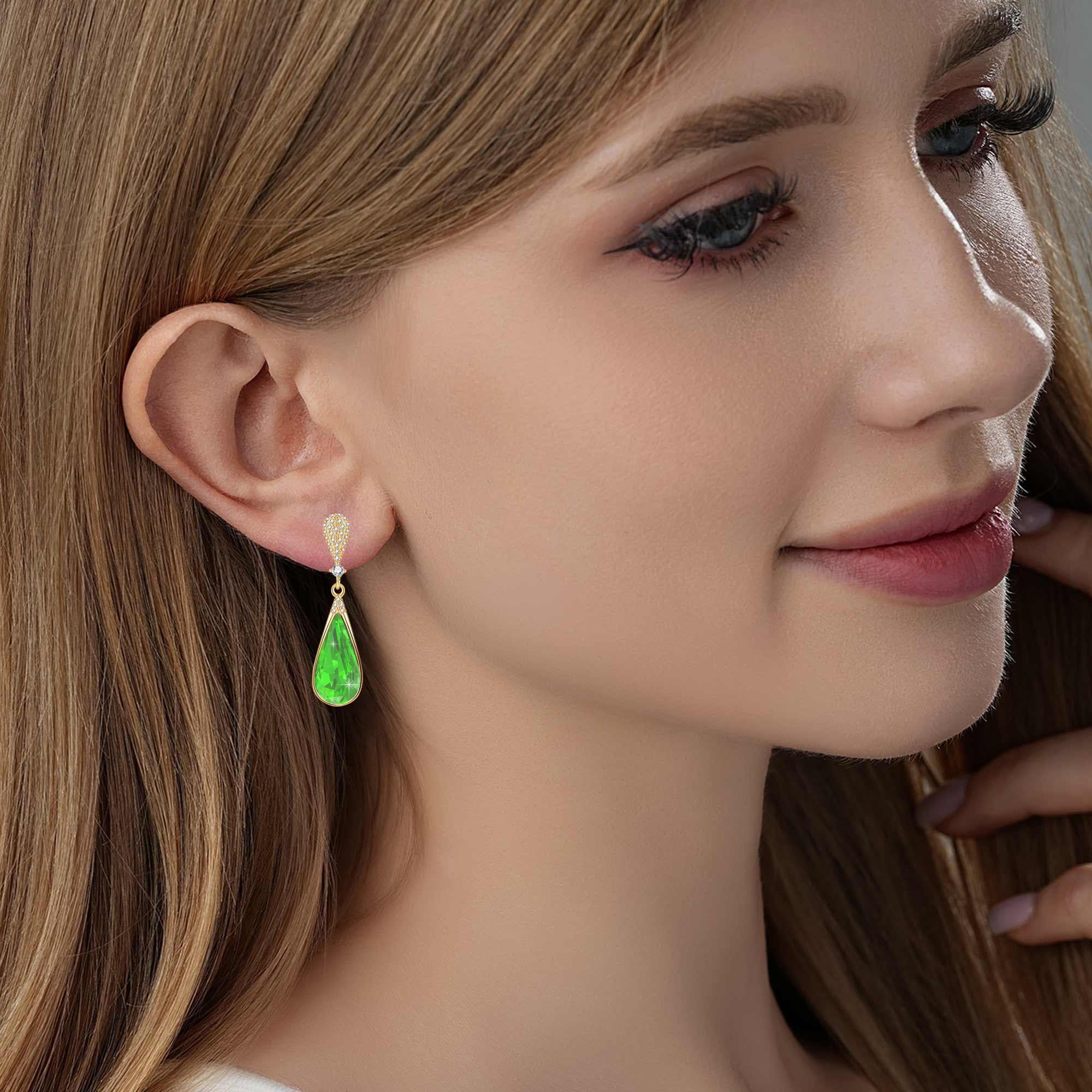 Austrian Crystal Teardrop Dangle Drop Earrings for Women 14K Gold Plated Hypoallergenic Jewelry Gift