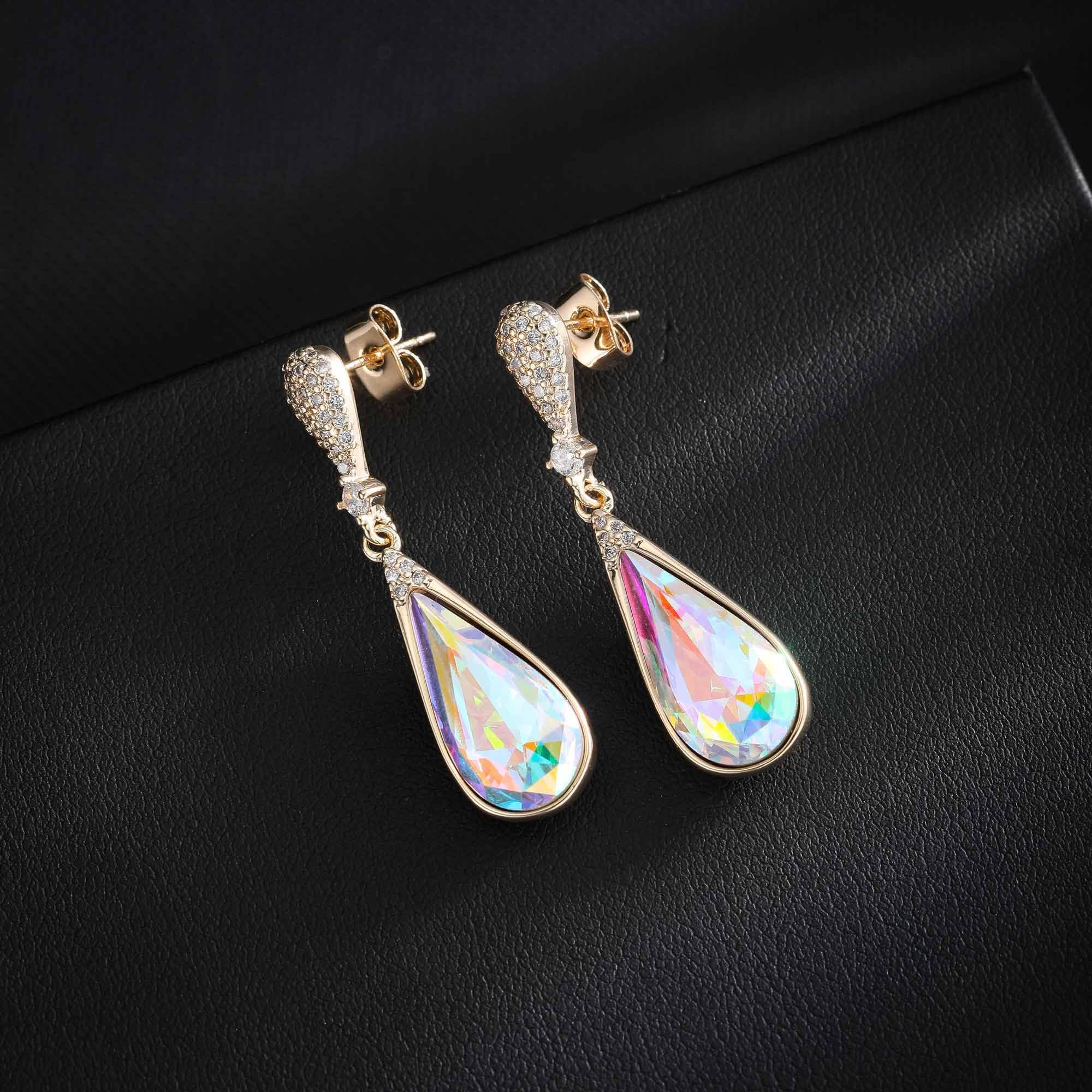 Austrian Crystal Teardrop Dangle Drop Earrings for Women 14K Gold Plated Hypoallergenic Jewelry Gift