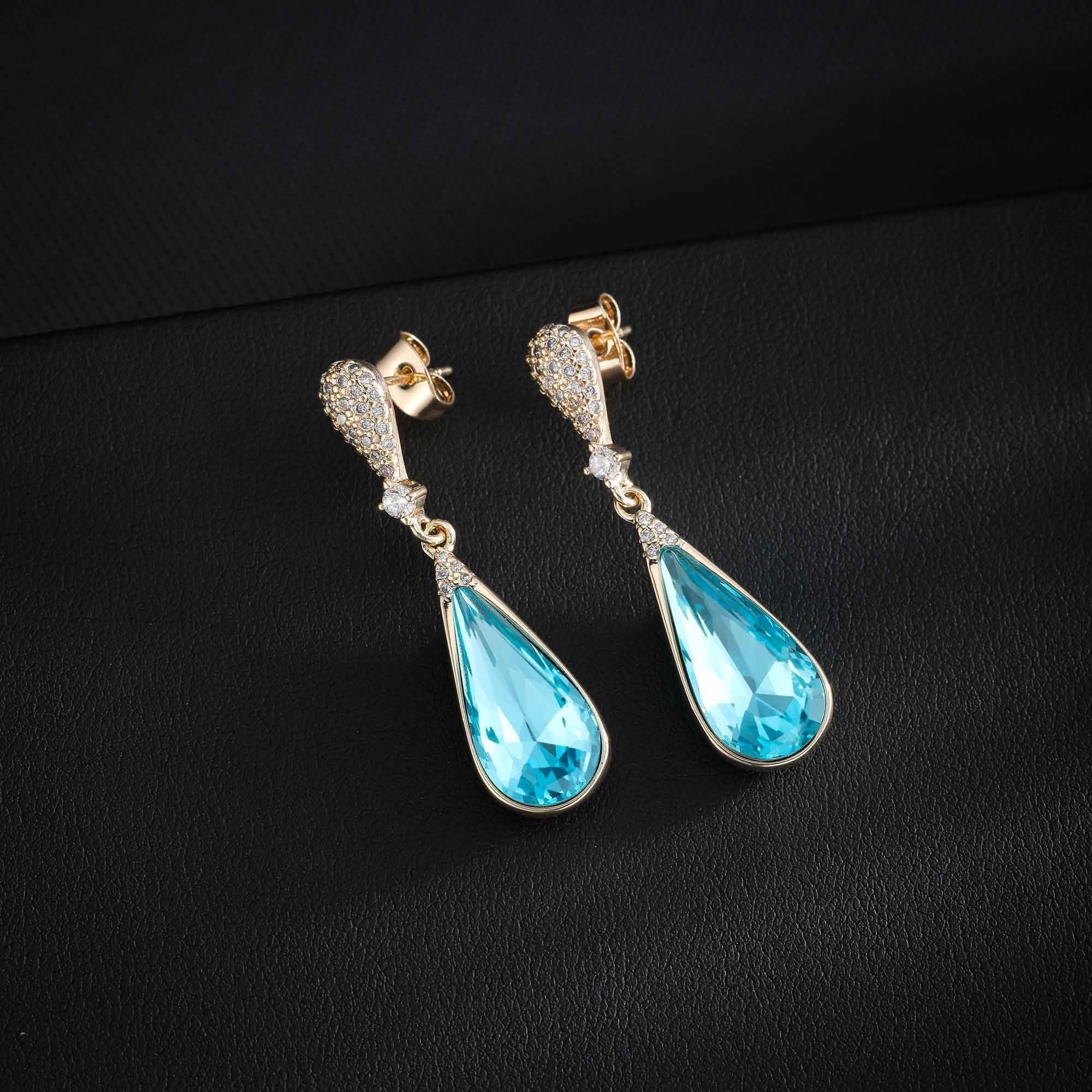Austrian Crystal Teardrop Dangle Drop Earrings for Women 14K Gold Plated Hypoallergenic Jewelry Gift