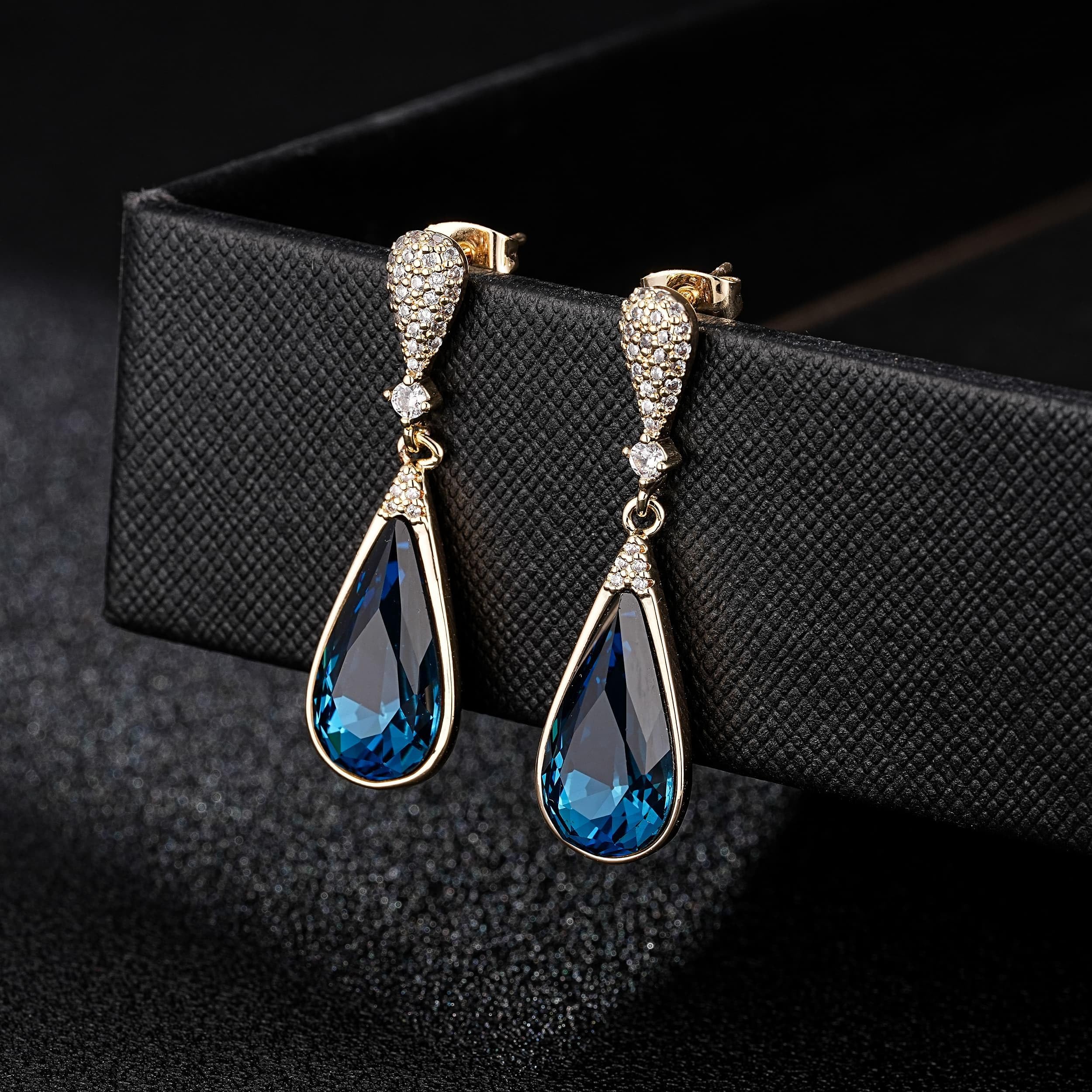 Austrian Crystal Teardrop Dangle Drop Earrings for Women 14K Gold Plated Hypoallergenic Jewelry Gift