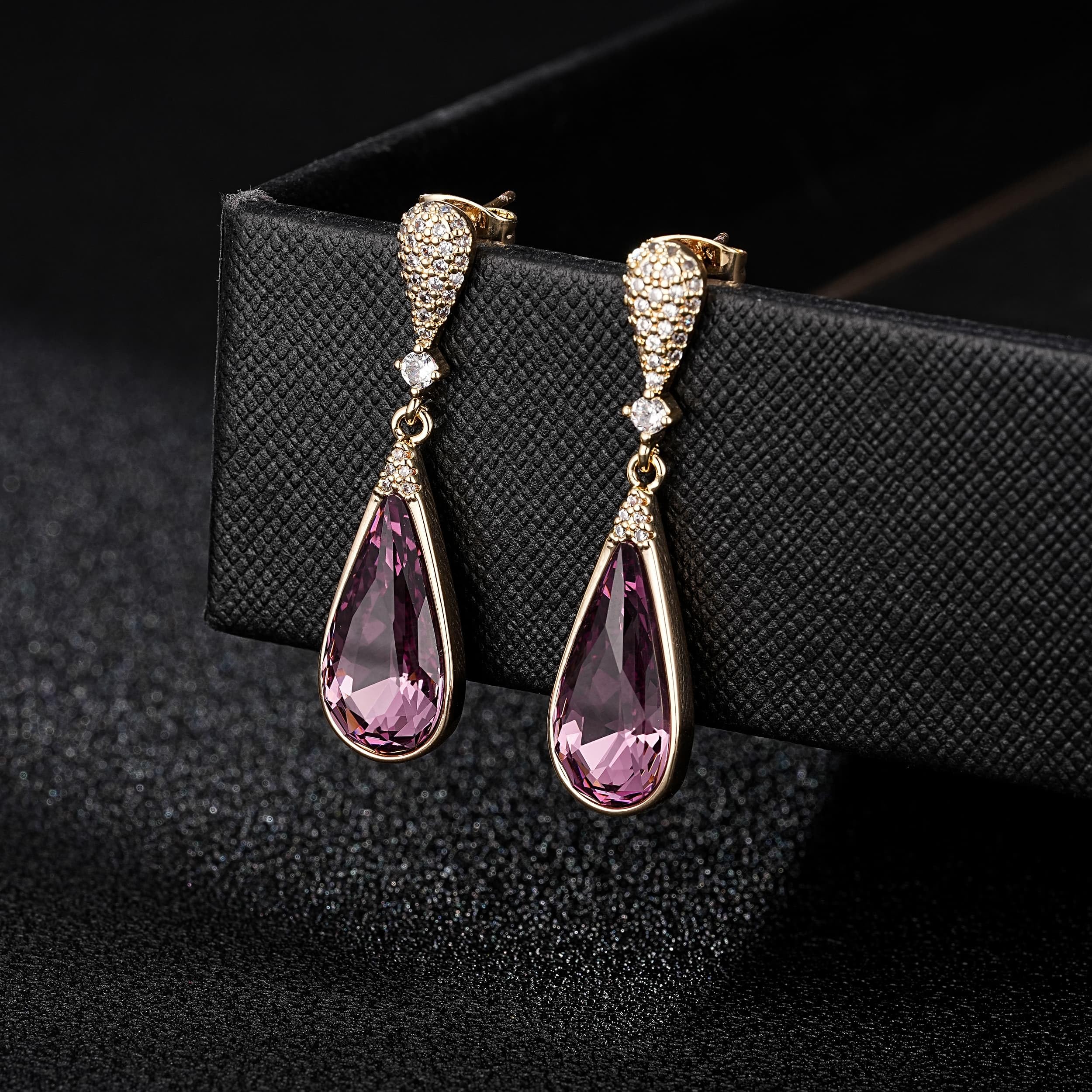 Austrian Crystal Teardrop Dangle Drop Earrings for Women 14K Gold Plated Hypoallergenic Jewelry Gift