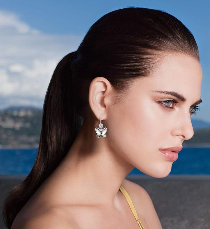 Austrian Crystal Butterfly Dangle Hook Earrings - 14K Gold Plated Hypoallergenic Jewelry
