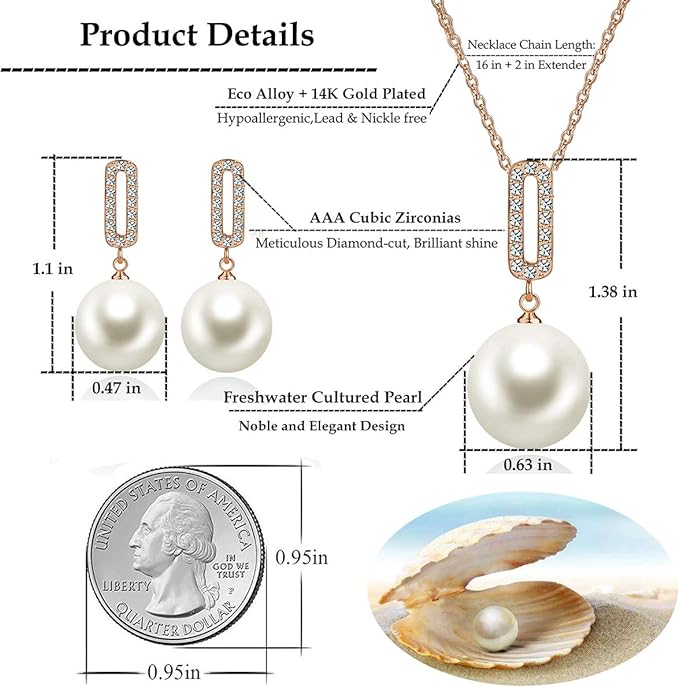 Kalung & Anting Mutiara Budidaya Air Tawar - Set Perhiasan Lapis Emas 14K