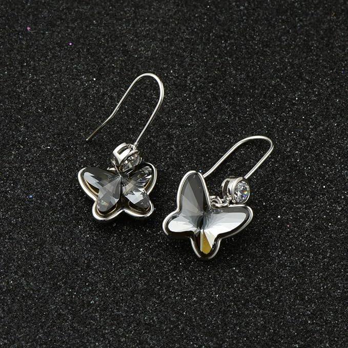 Austrian Crystal Butterfly Dangle Hook Earrings - 14K Gold Plated Hypoallergenic Jewelry