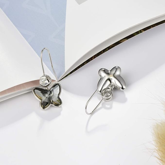 Austrian Crystal Butterfly Dangle Hook Earrings - 14K Gold Plated Hypoallergenic Jewelry