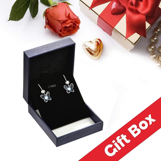 Austrian Crystal Butterfly Dangle Hook Earrings - 14K Gold Plated Hypoallergenic Jewelry