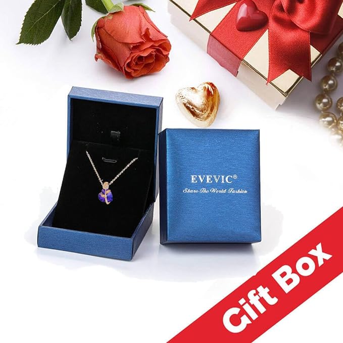 Austrian Crystal Heart Rose Flower Pendant Necklaces - 14K Gold Plated Dainty Necklace Hypoallergenic Jewelry