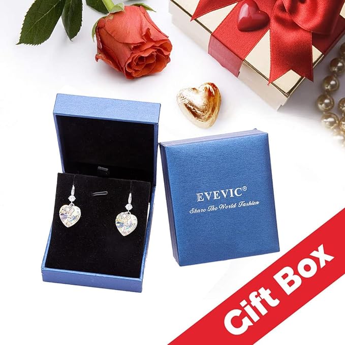 Austrian Crystal Heart Dangle Hook Earrings for Women - 14K Gold Plated Hypoallergenic Jewelry