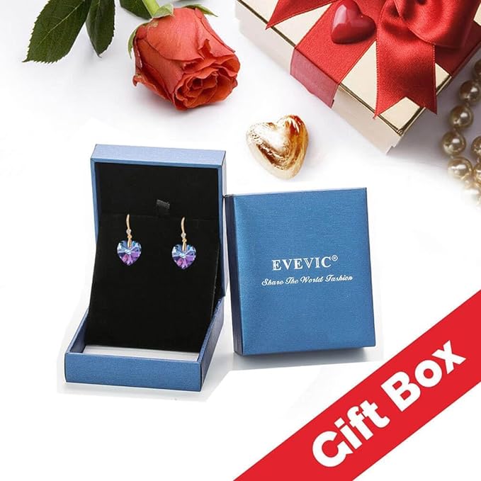 Anting Menjuntai Hati Kristal Austria untuk Wanita Anting Kait Berlapis Emas 14K