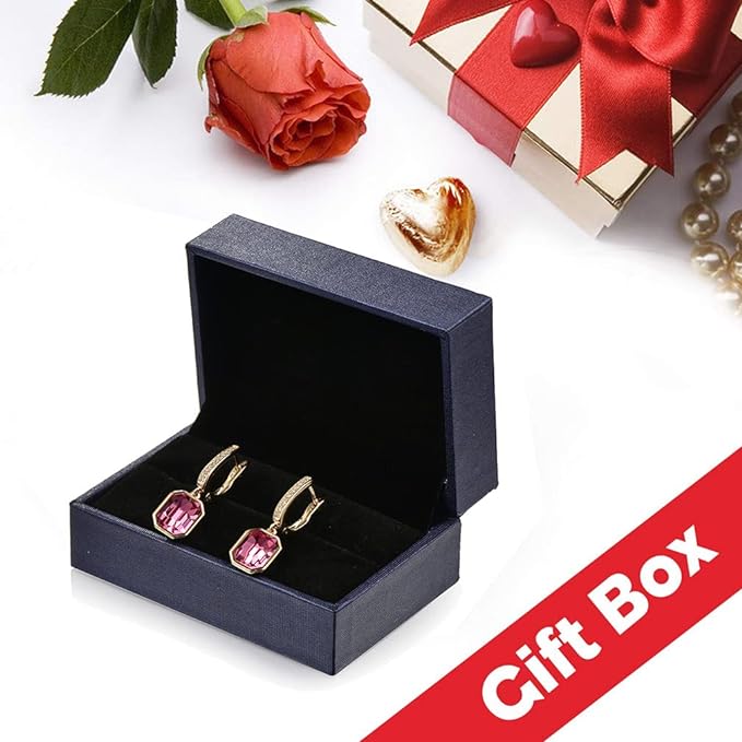 Austrian Crystal Octagon Leverback Drop Earrings for Women 14K Gold Plated Hypoallergenic Jewelry