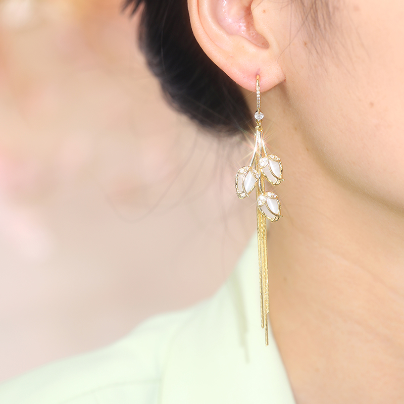 Elegant Gold Tassel Crystal Drop Earrings for Women