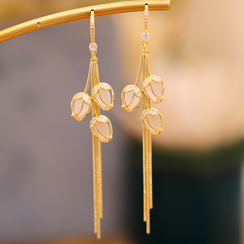 Elegant Gold Tassel Crystal Drop Earrings for Women