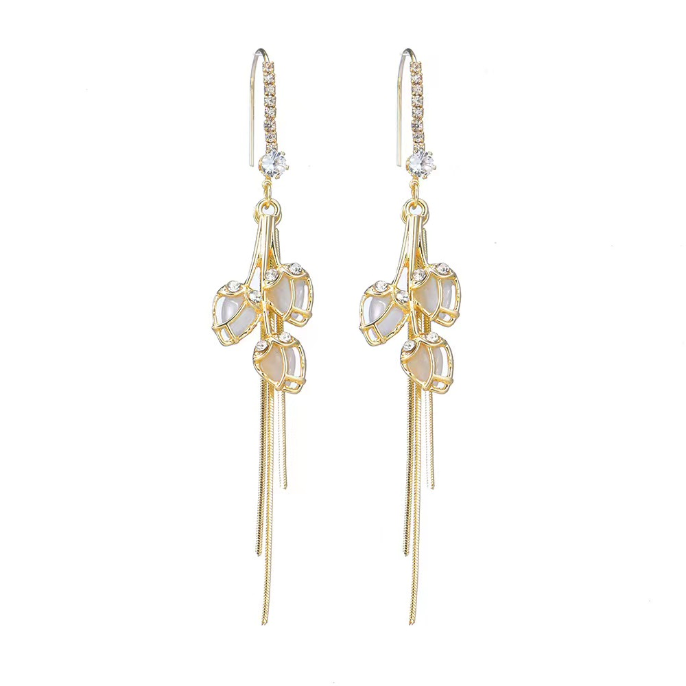 Elegant Gold Tassel Crystal Drop Earrings for Women