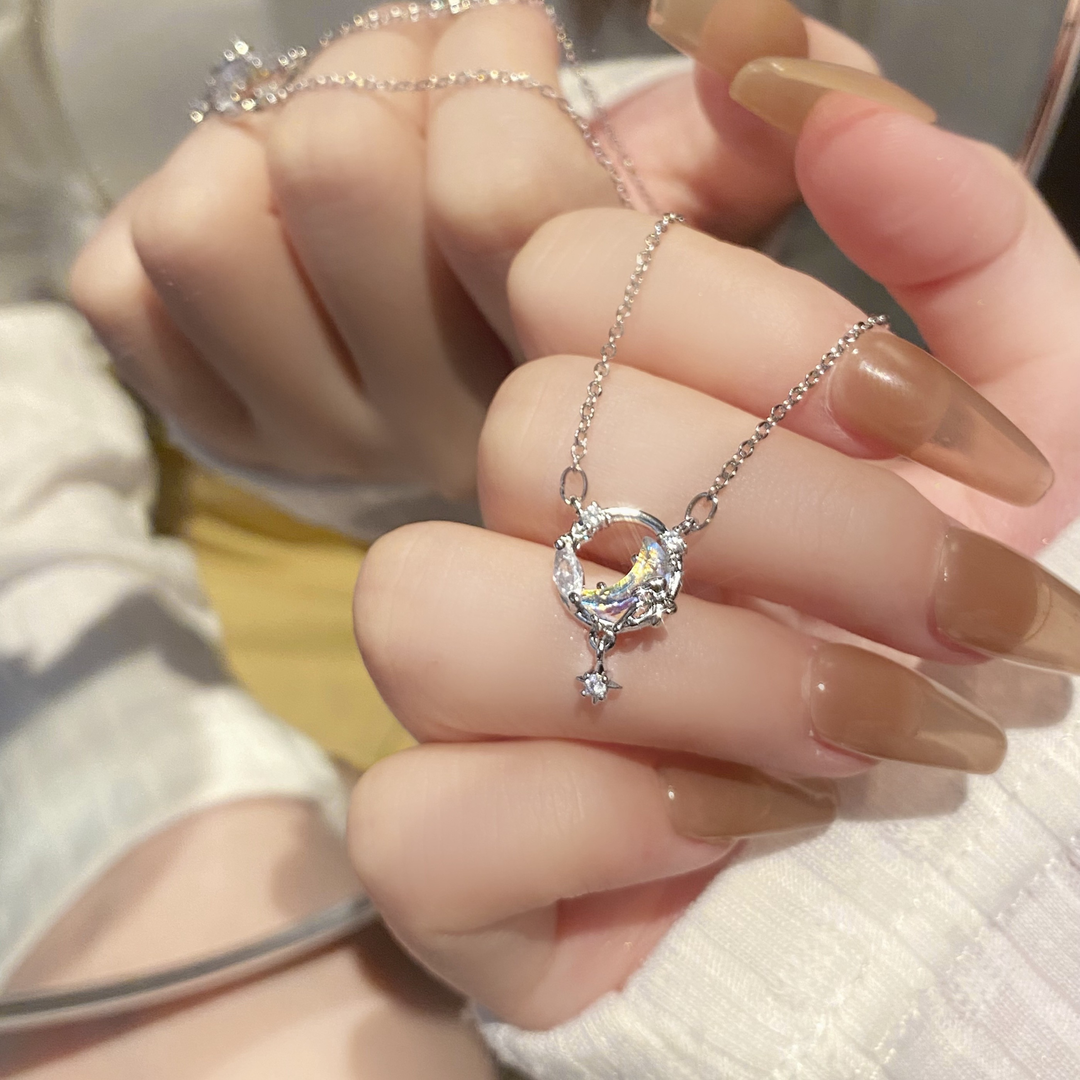 Chic Moon and Star Necklace with Elegant Minimalist Design, Luxury Clavicle Chain