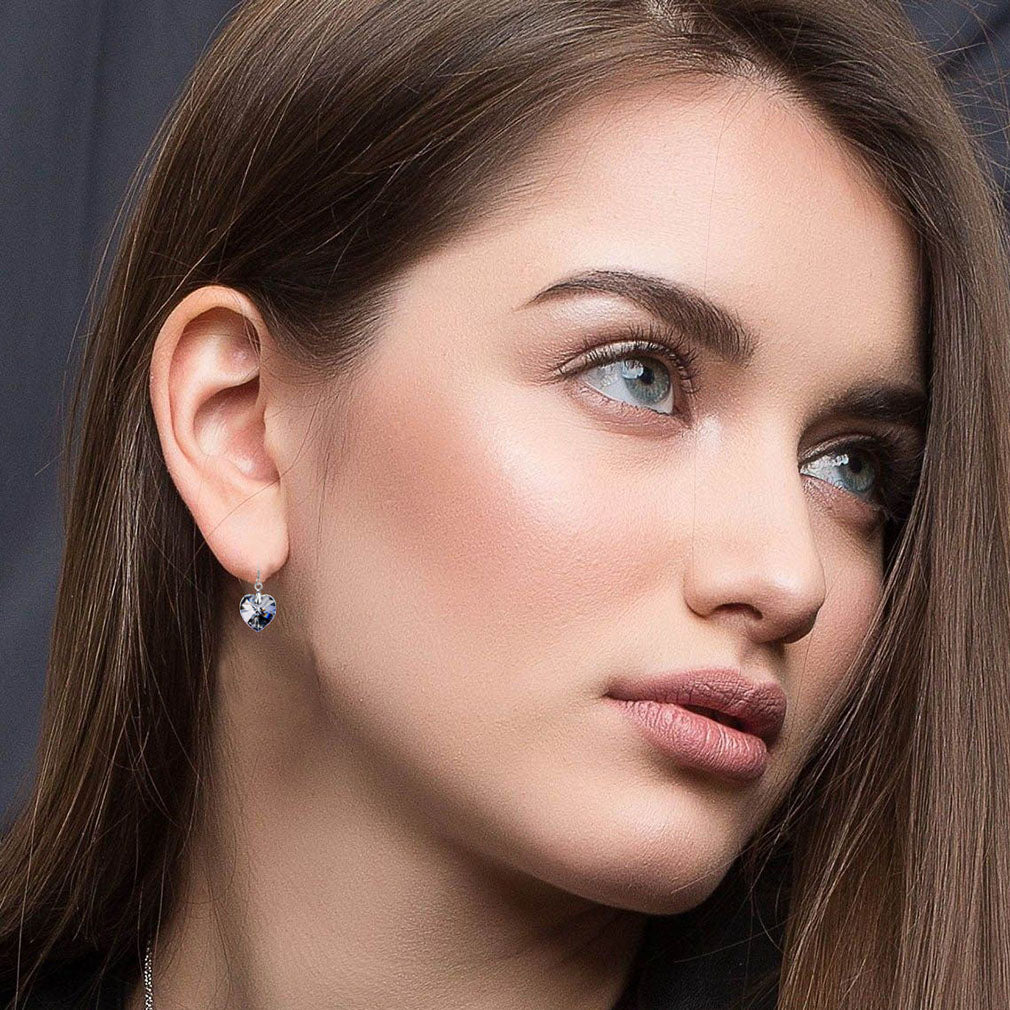 Anting Menjuntai Tetesan Hati Kristal Austria untuk Wanita Anting Hypoallergenic Kait Perak Sterling 925